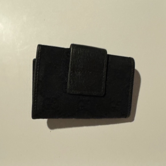Gucci GG Monogram Black Key & Card Holder with Gold Accent